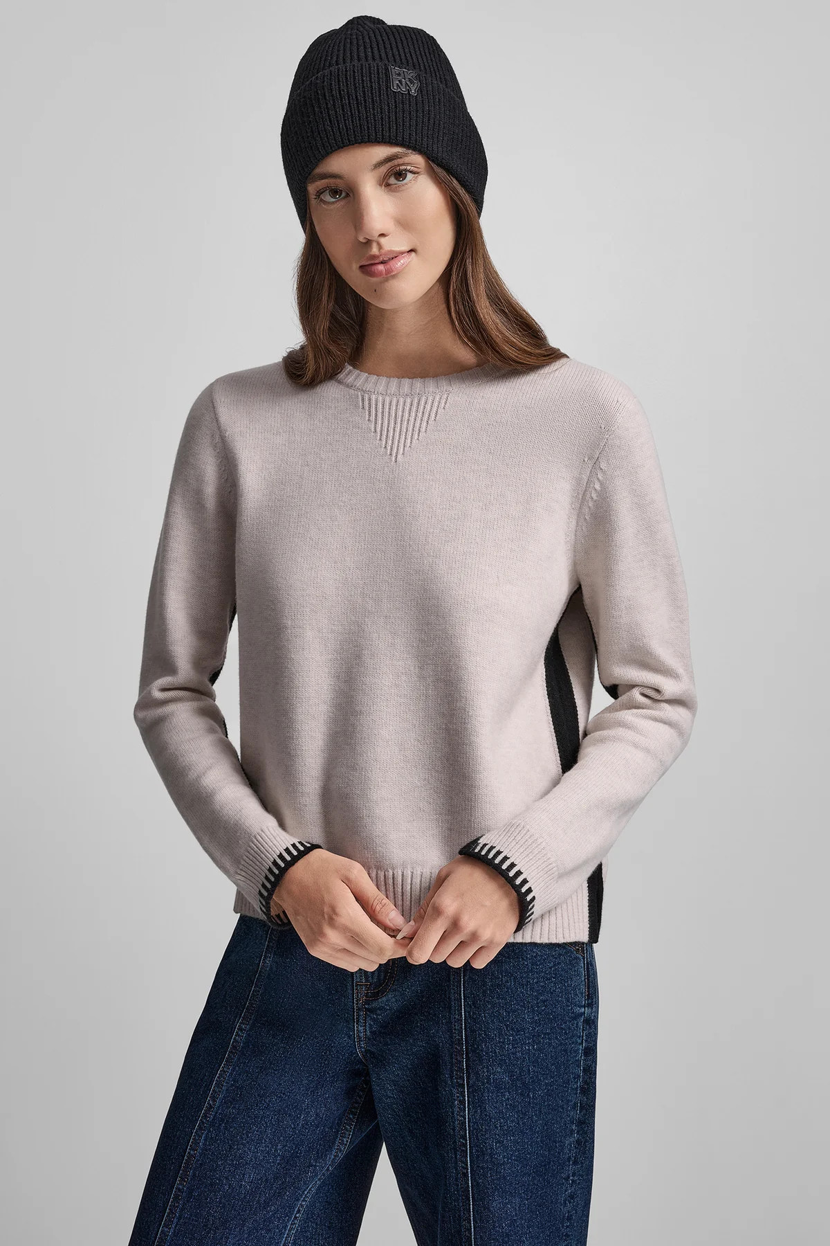 LONG SLEEVE SWEATER WITH WHIPSTITCH TRIM | DKNY
