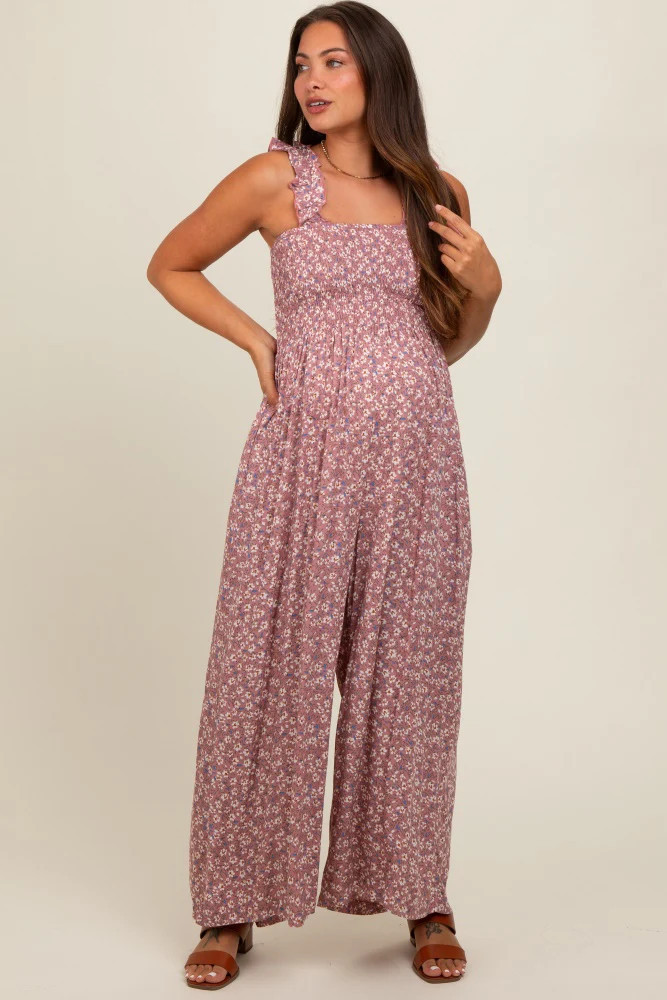 Mauve Floral Flowy Maternity Jumpsuit | PinkBlush Maternity