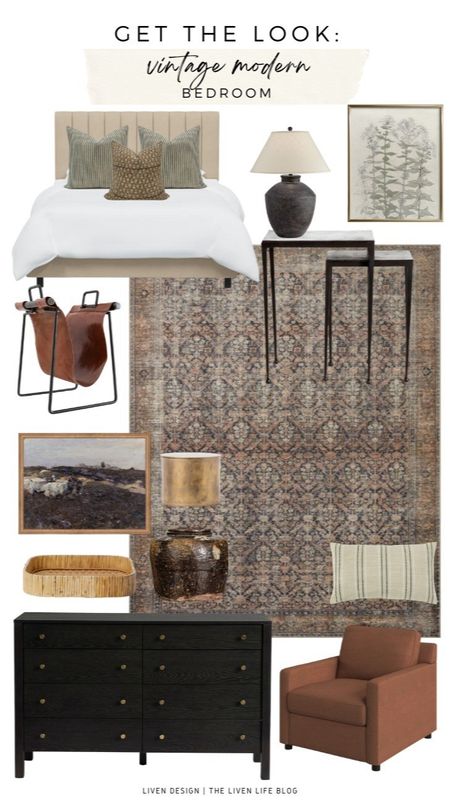 vintage modern bedroom decor. home decor. distressed traditional rug. Black dresser. nesting tables nightstand. armchair. neutral decor. aged pot vase. Black terracotta ceramic lamp. brass box. landscape painting. upholstered bed. Follow me in the @LTK shopping app to shop this post and get my exclusive app-only-content!

#LTKSeasonal #LTKHome #LTKStyleTip