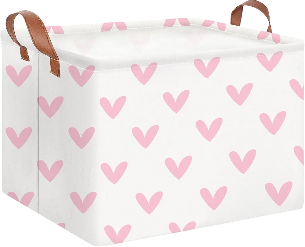 Rectangle Pink Valentine's Day Gift Basket Empty with Handles for Kids,Cute Organizer Toy Bin,Gif... | Amazon (US)