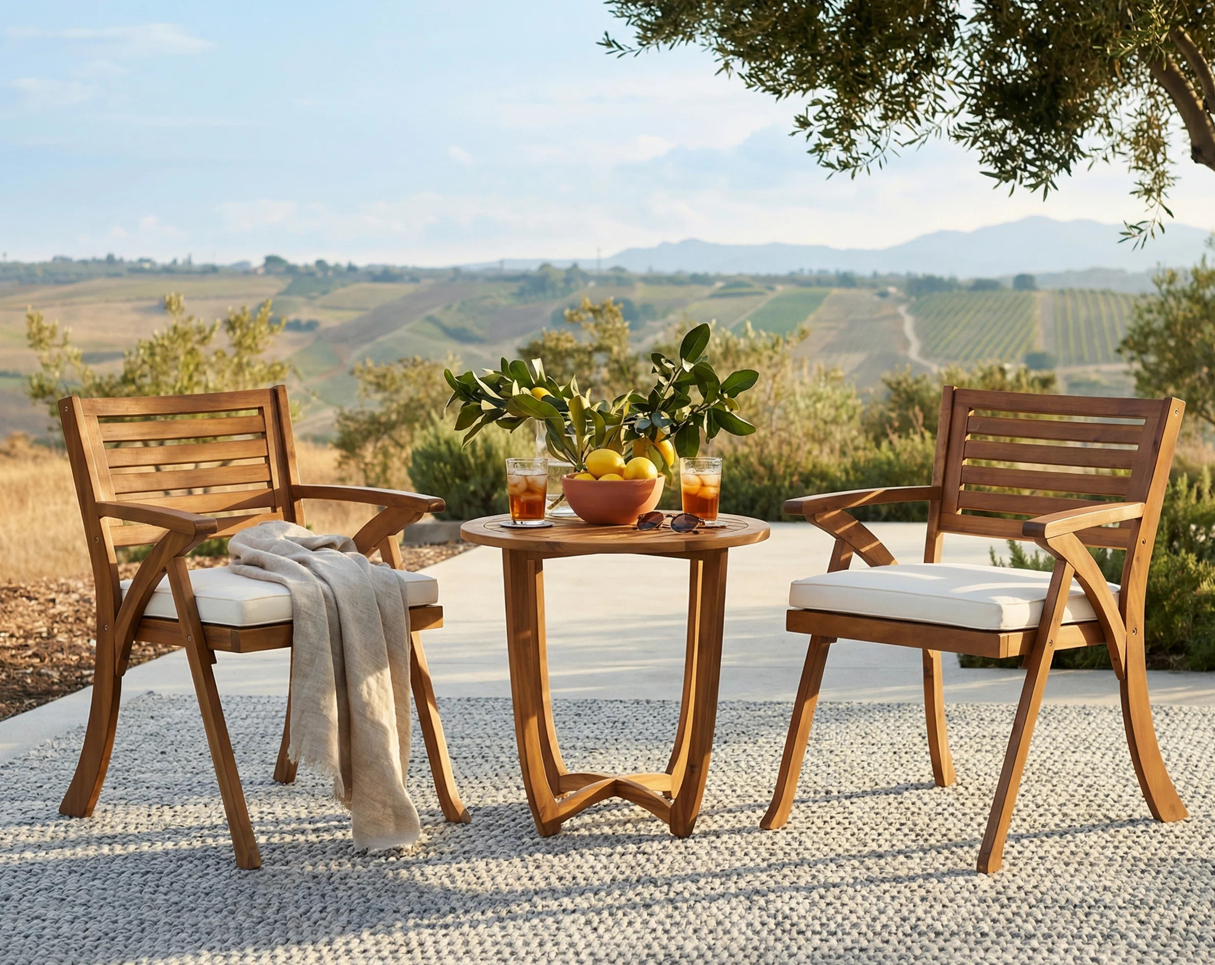 Round 2 - Person 28" Long Bistro Set with Cushions | Wayfair North America