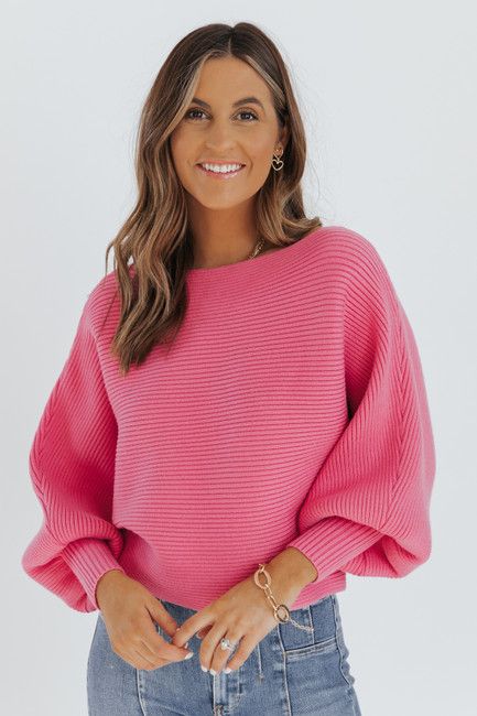 Pink Long Dolman Sleeve Ribbed Sweater | Magnolia Boutique
