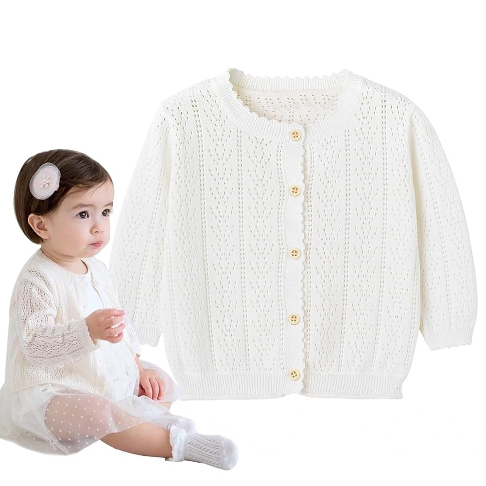 Simplee kids Baby Girl Thin Sweater Solid White Pink Cardigans for Toddler 0-3Years | Amazon (US)