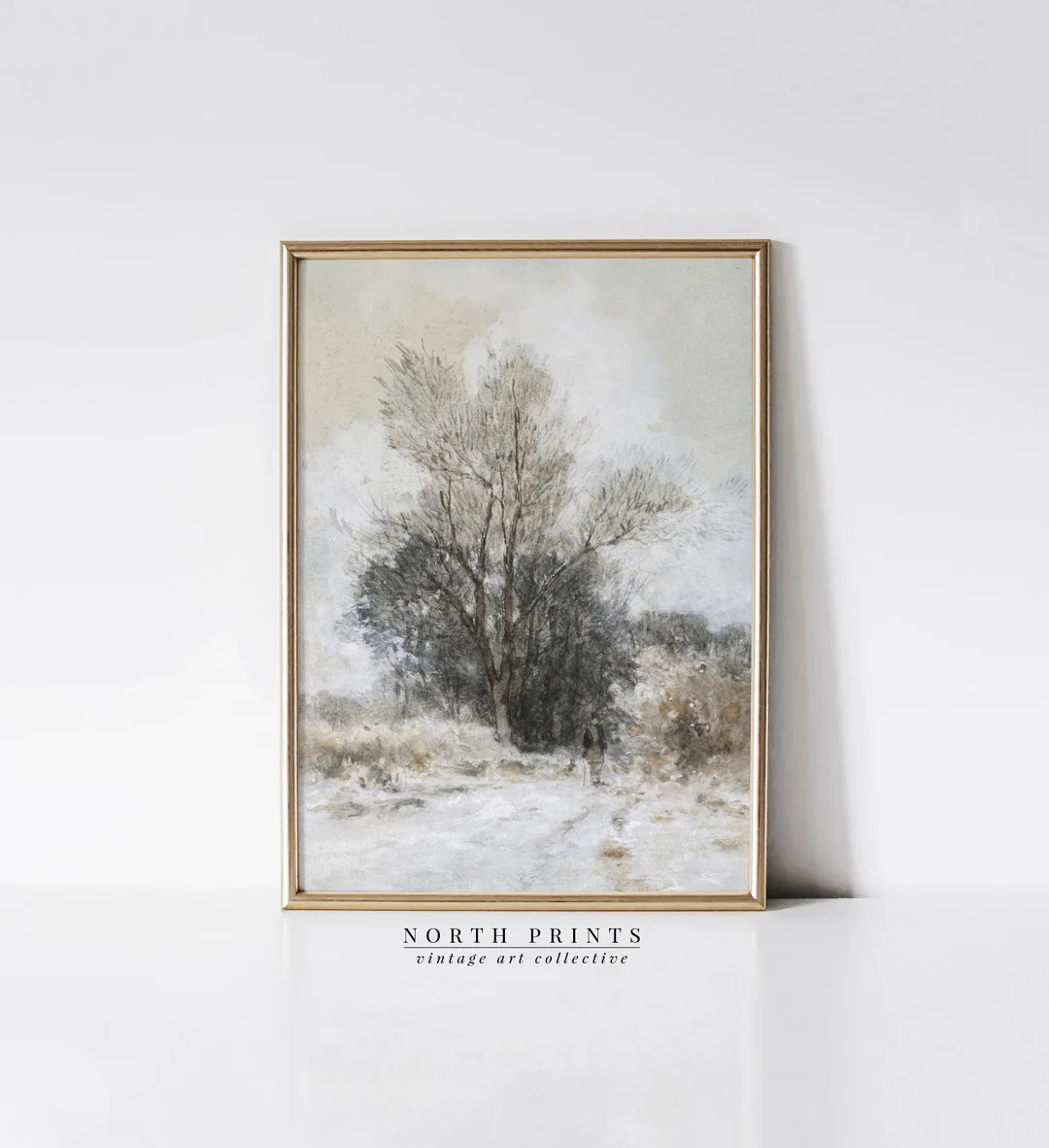 Neutral Winter Landscape Watercolor Painting Vintage Rustic - Etsy | Etsy (US)