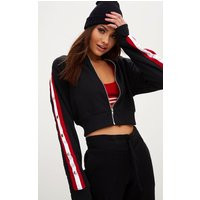Black Contrast Stripe Popper Tracksuit Jacket | PrettyLittleThing UK