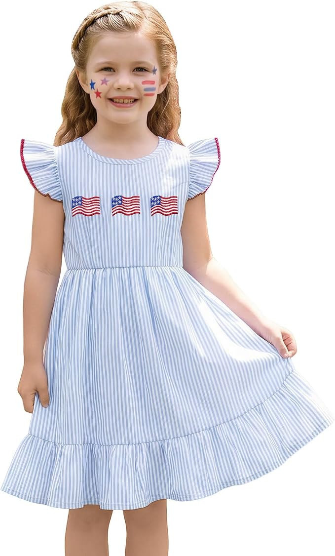 IMEKIS Toddler Kids Girls Back to School Dress Ruffle Sleeve Plaid Embroidered Kindergarten Outfi... | Amazon (US)