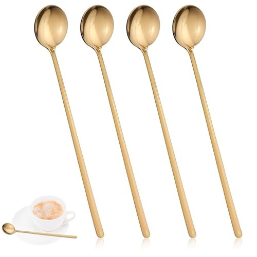 4 Pack Gold Coffee Spoons Stirring Spoons Long Tea Spoons Coffee Mixing Spoons 6.7 Inches Gold Espresso Spoons for Coffee Bar Gold Ice Teaspoons Stainless Steel Cocktail Mixing Spoons | Amazon (US)