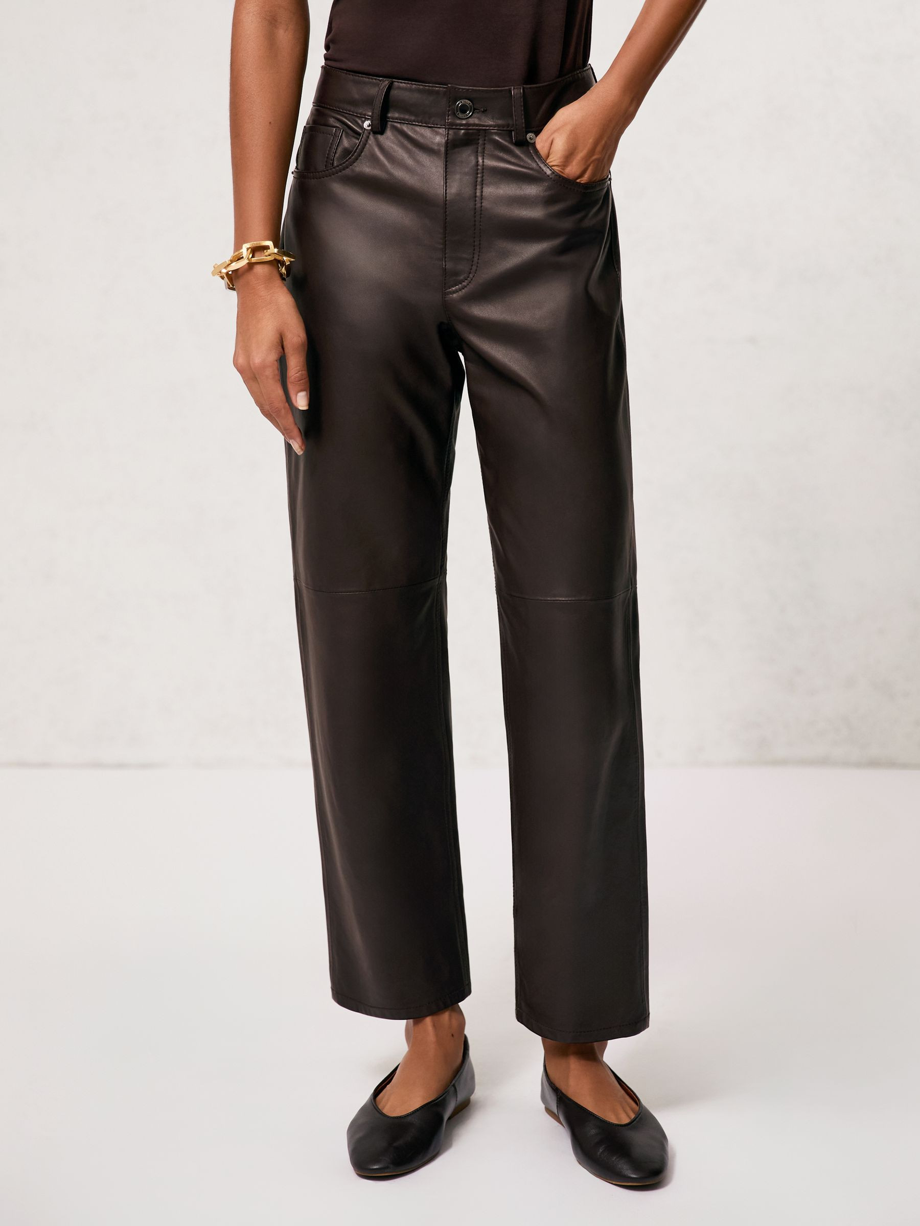 Leather Slim-Leg Trousers in Chocolate | Reiss UK