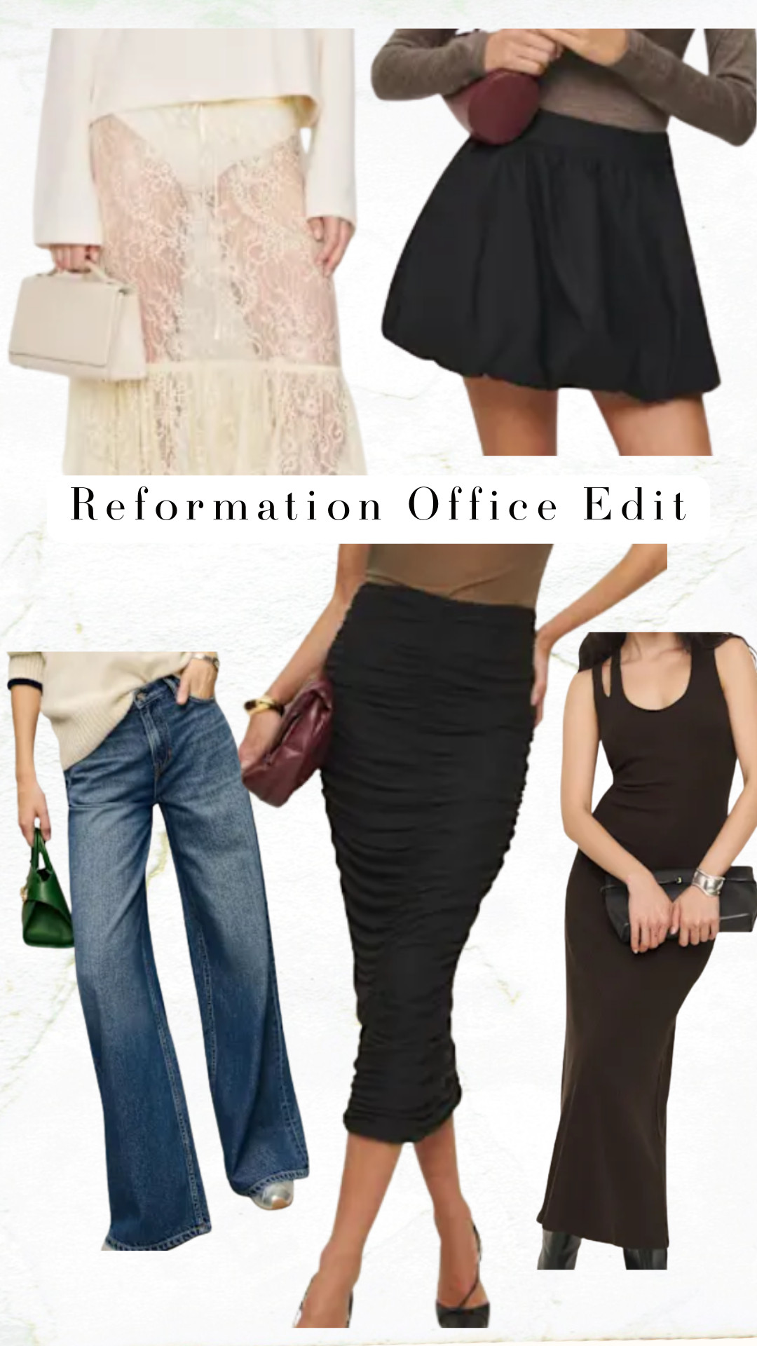 Polished fall workwear with Ref silhouettes: sleek knits, midi skirts and straight/flare denim for casual Fridays. Keep it monochrome with black, camel and ivory; add a burgundy accent for a subtle trend hit. Style with loafers or knee-high boots and a long trench for a desk-to-dinner look. Tap any image to shop the exact pieces.

....

workwear, office outfit, fall work wardrobe, desk to dinner, minimalist outfit, midi skirt outfit, straight leg denim, flare jeans, knit top, trench coat, loafers, knee-high boots, burgundy accent, Parisian work style, capsule wardrobe, refined basics, Reformation


...
#LTKstyle #LTKSeasonal #LTKFinds #Workwear #OfficeStyle #FallOutfits #CapsuleWardrobe #MinimalChic


 

 #LTKworkwear #LTKstyletip #LTKautumn