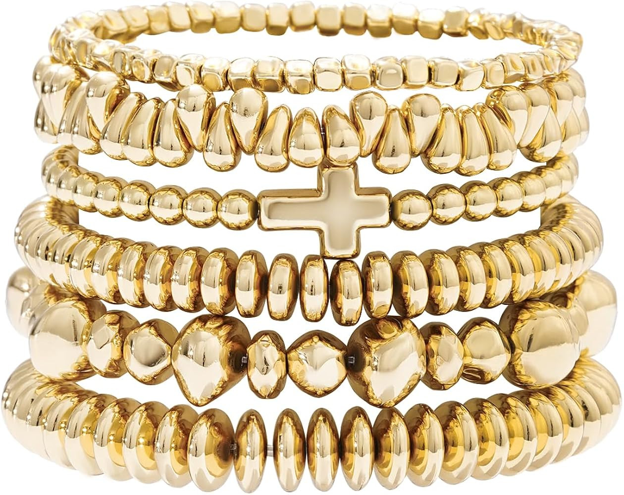 GOOJIDS Surfer Heishi Clay Bead Bracelets for Women Bohemian Stackable Gold Plated Beaded Stretch... | Amazon (US)