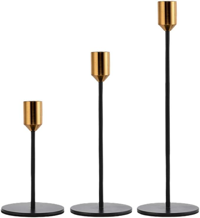 Amazon.com: Taper Candle Holders, Black Tall Candlestick Holders, Set of 3 Metal Modern Decor Can... | Amazon (US)