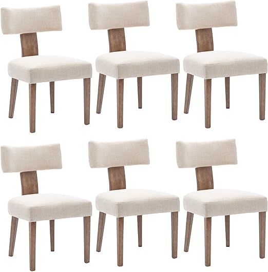 HNY Mid Century Modern Dining Chairs Set of 6, Farmhouse Linen Fabric Upholstered Accent Chairs C... | Amazon (US)