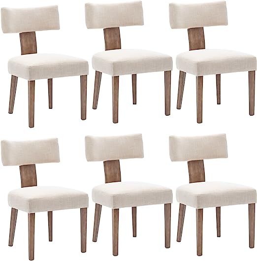HNY Mid Century Modern Dining Chairs Set of 6, Farmhouse Linen Fabric Upholstered Accent Chairs C... | Amazon (US)