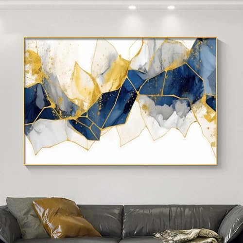 Blue and Gold Canvas Wall Art Navy Blue and Gold Abstract Blue White and Gold Prints Modern Geometric Artwork Gold Blue Gray Wall Art Blue and Gold Marble Navy Blue Pictures for Room 16x24in No Frame | Amazon (US)