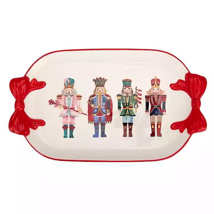 New! Holly Nutcracker Bow Serving Platter | Kirklands