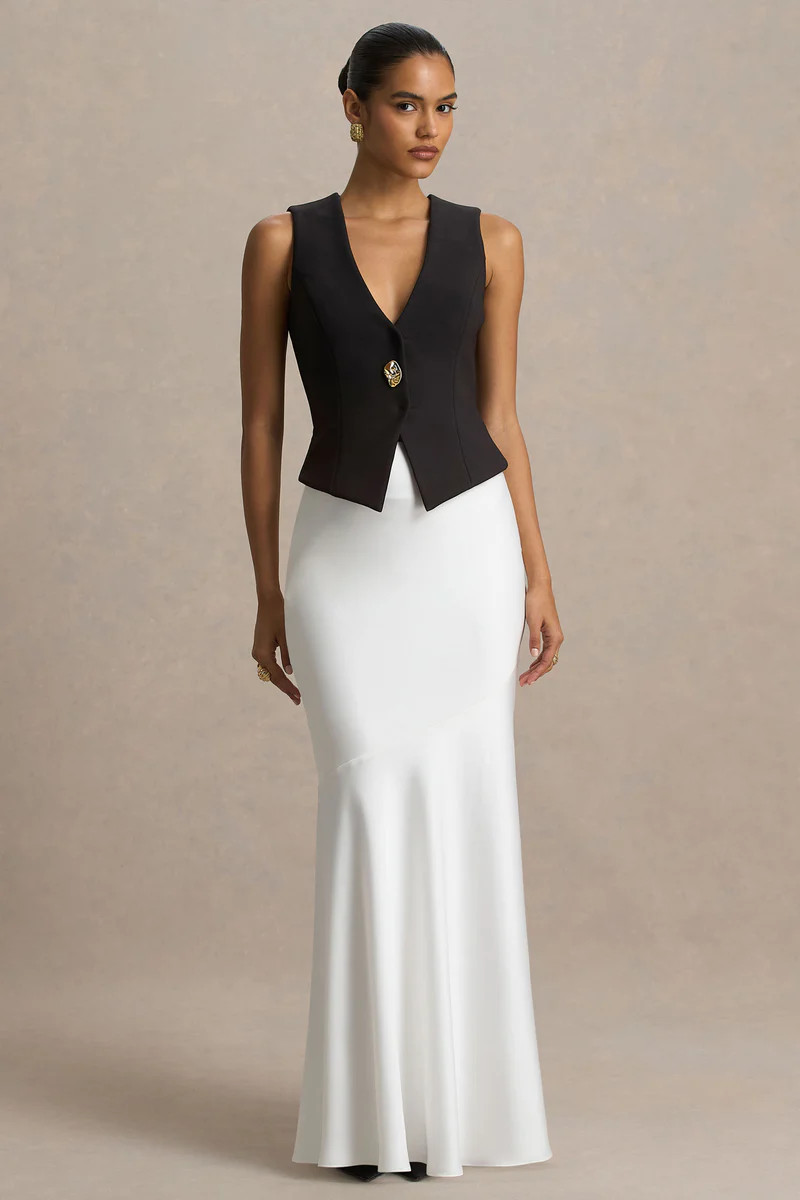 Lilah  Cream Satin Maxi Skirt | Club L London