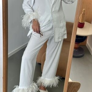 Sleeper white party pajamas set with detachable feather trim pajama | Poshmark