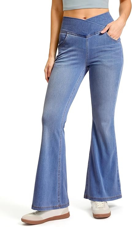 Rammus Flare Jeans for Women Stretchy Bell Bottom Jeggings | Crossover, Elastic Waist, Pull on, w... | Amazon (US)