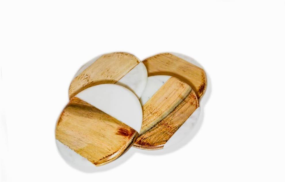 MeDecor Marble Acacia Wood Coasters Set of 4 – Round Shaped Modern Coasters for Drinks – Abso... | Amazon (US)