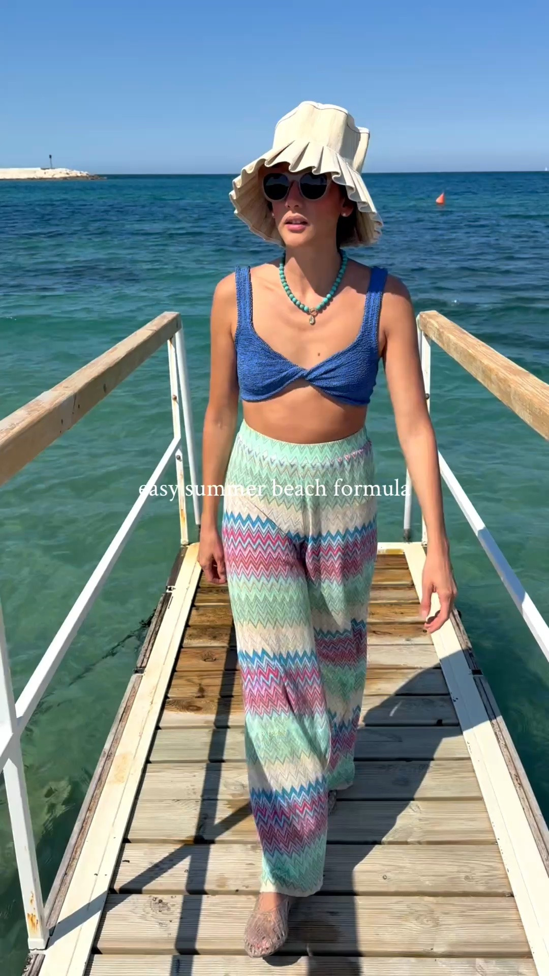 Outfit of the day: Easy summer beach formula. One size bikini, zig zag mesh pants, jelly shoes, statement wide brim hat. Perfect look for a beach club in the south of the Italy.

#LTKootd #LTKTravel #LTKSwim