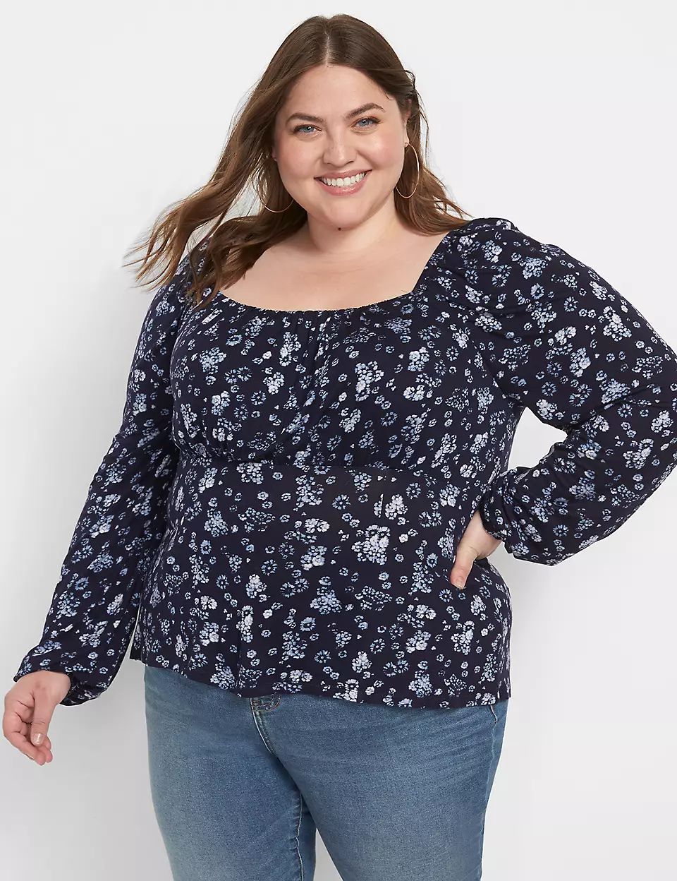 Blouson-Sleeve Square-Neck Knit Blouse | Lane Bryant (US)