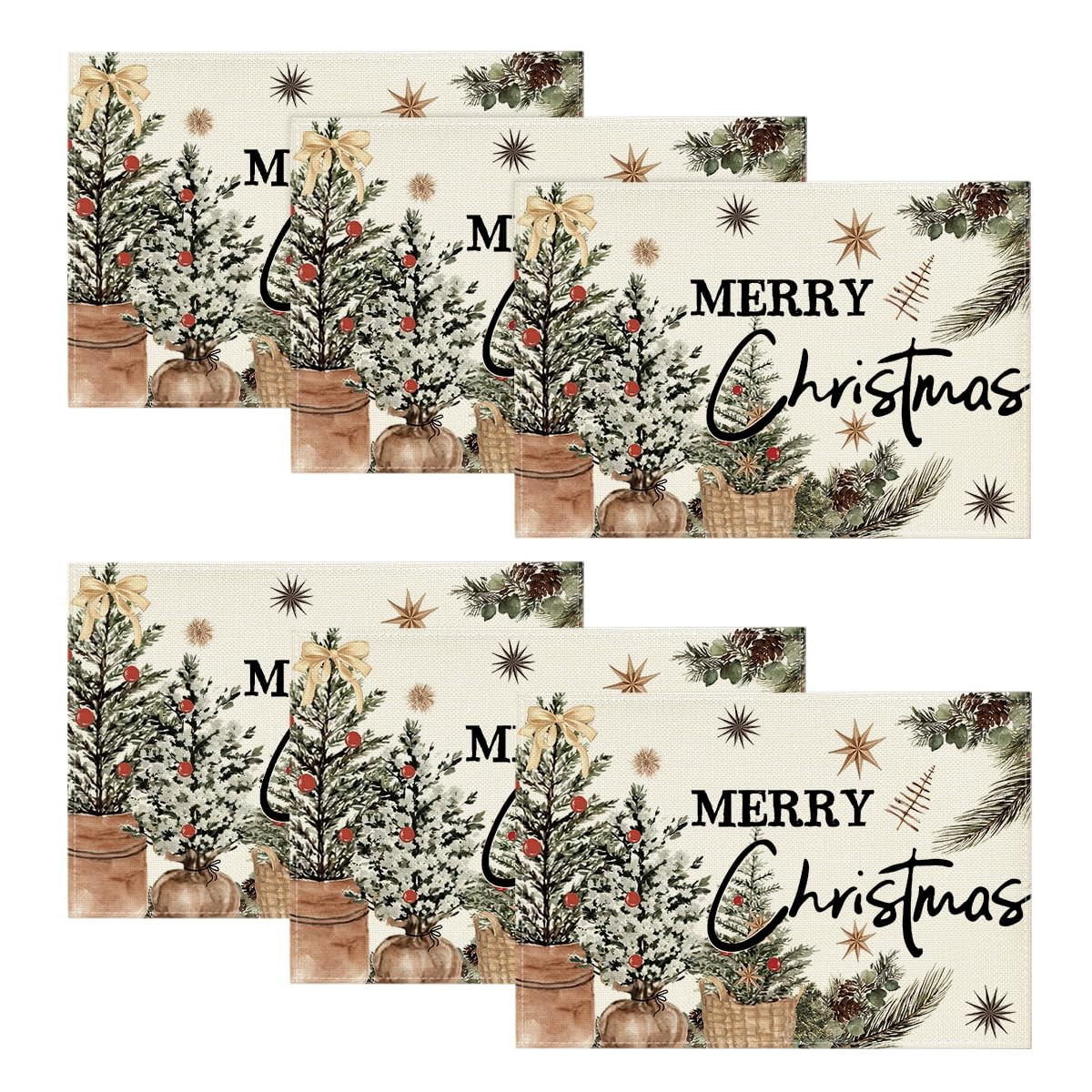 Artoid Mode Xmas Trees Holly Pine Cone Merry Christmas Placemats Set of 6, 12x18 Inch Seasonal Wi... | Amazon (US)