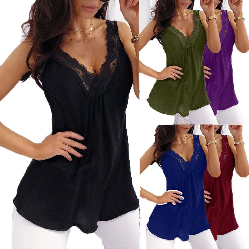 Women's Fashion Sleeveless Lace Sexy Casual Tank Tops Summer Shirts | Walmart (US)