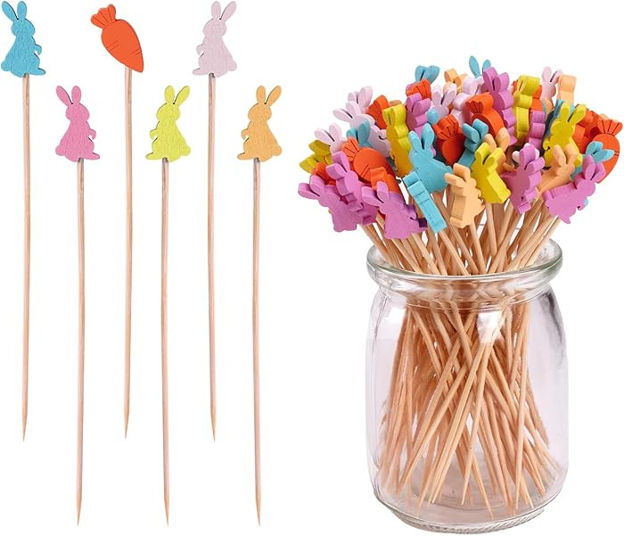 200 Pack Easter Toothpicks Colorful Bunny Carrot Cocktail Picks Bamboo Cocktail Picks for Cake De... | Amazon (US)