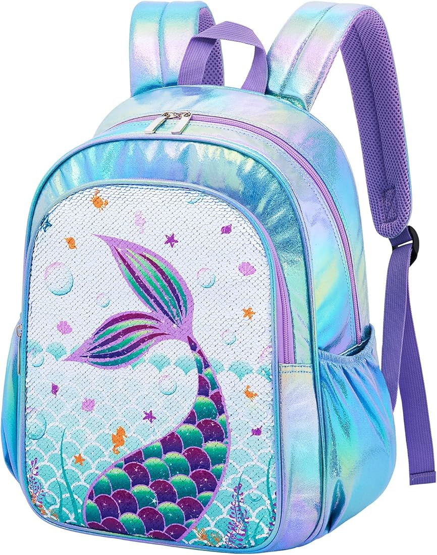 WAWSAM Sequin Mermaid Kids Backpack - Sparkly School Backpack for Girls Toddler Preschool Kinderg... | Amazon (US)