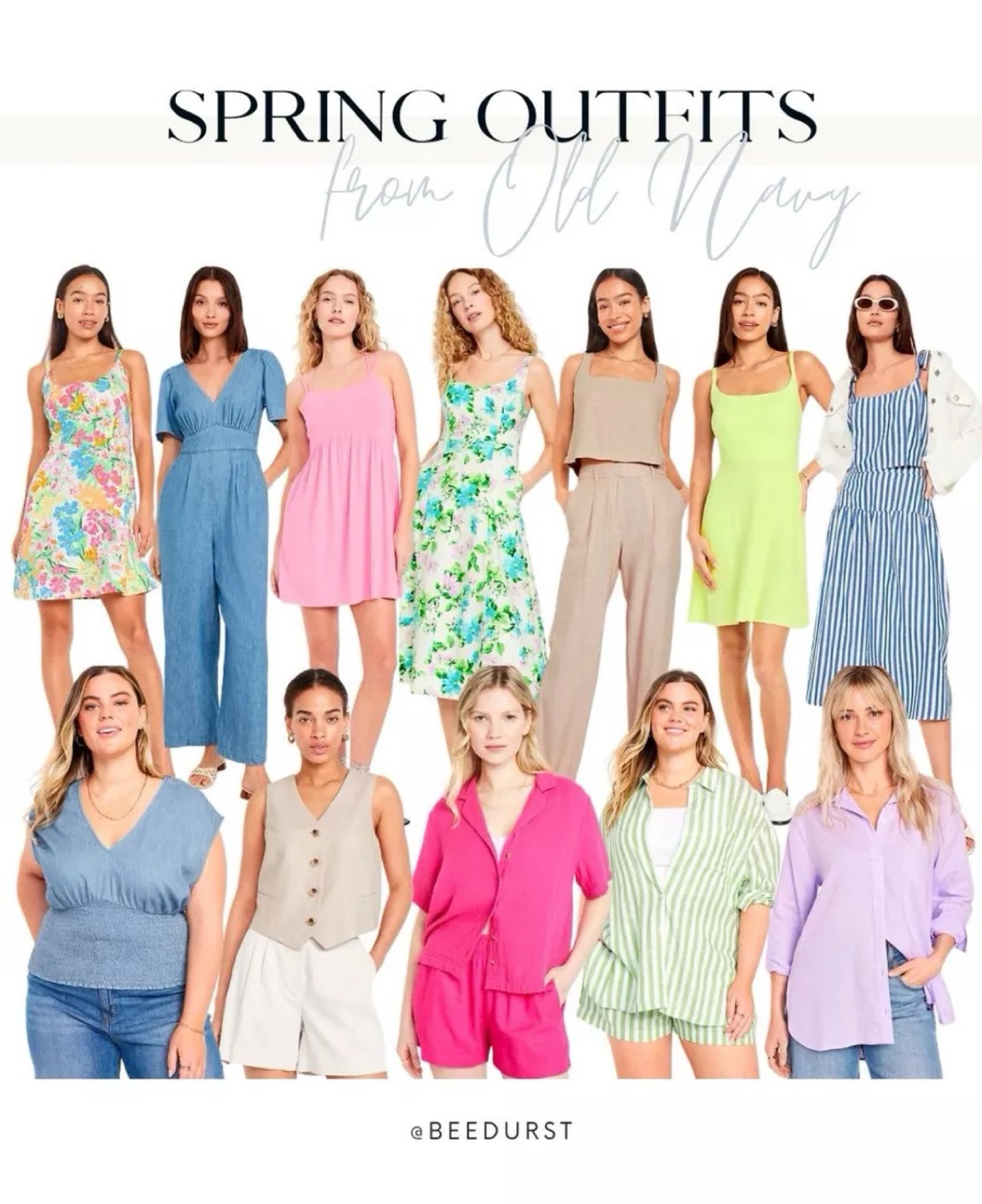 Spring outfit from Old Navy, spring dress, Easter dress, spring looks, pink dress, denim jumpsuit, linen matching set, linen blend pants, midi skirt, linen button down, resort wear, vacation outfit, date night outfit

#LTKSeasonal #LTKstyletip #LTKfindsunder50