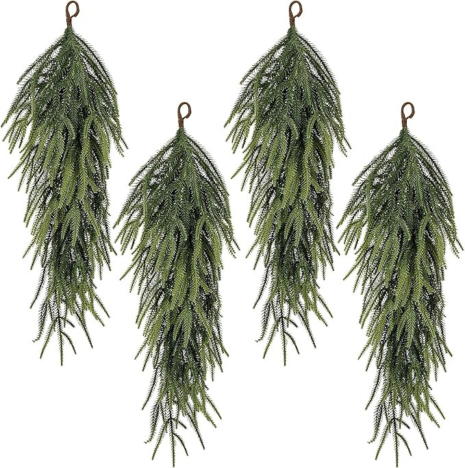 4 Pcs Extra Length Artificial Christmas Teardrop Swag, 30" Faux Pine Needles Teardrop Door Swag, ... | Amazon (US)