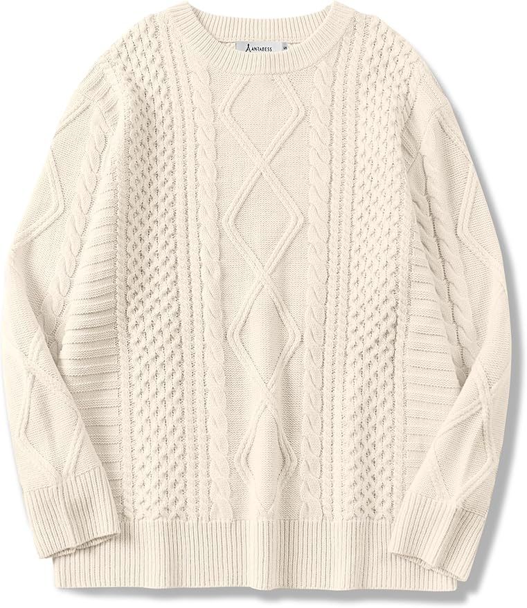 ANRABESS Women's Oversized Cable Knit Sweater Crewneck Long Sleeve Casual Loose Vintage Pullover ... | Amazon (US)