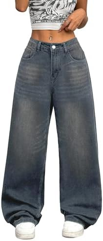 Womens Baggy Jeans Wide Leg Denim Pants Y2k 90s Vintage Hip Hop Loose Long Trousers Streetwear | Amazon (US)