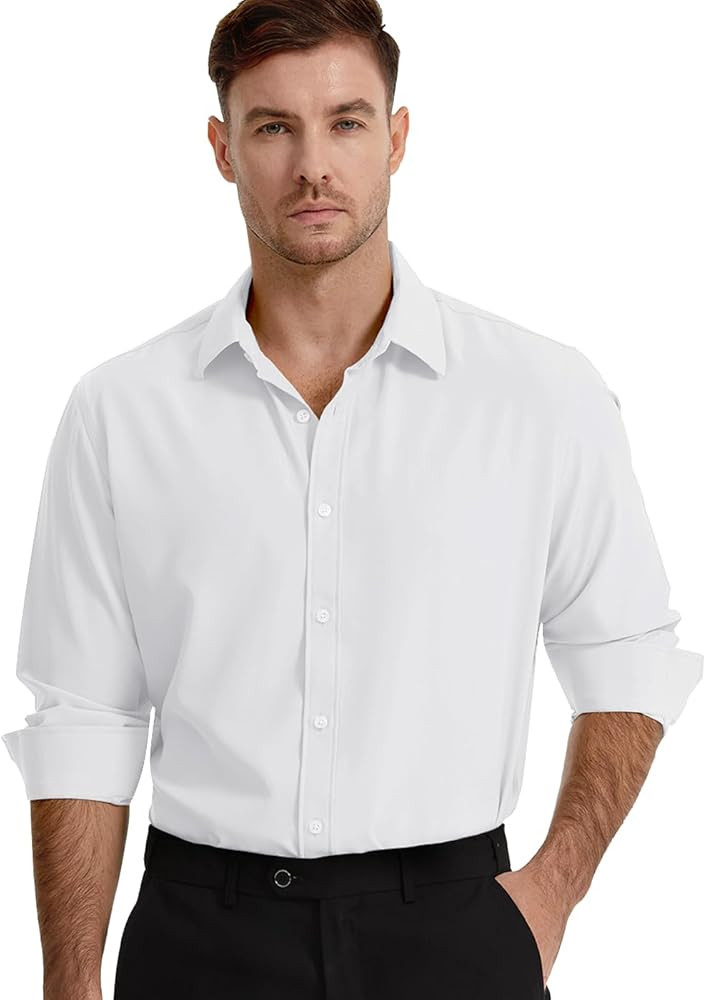 Men's Dress Shirts Solid Wrinkle-Free Long Sleeve Button Down Shirt Regular Fit Formal Shirts | Amazon (US)