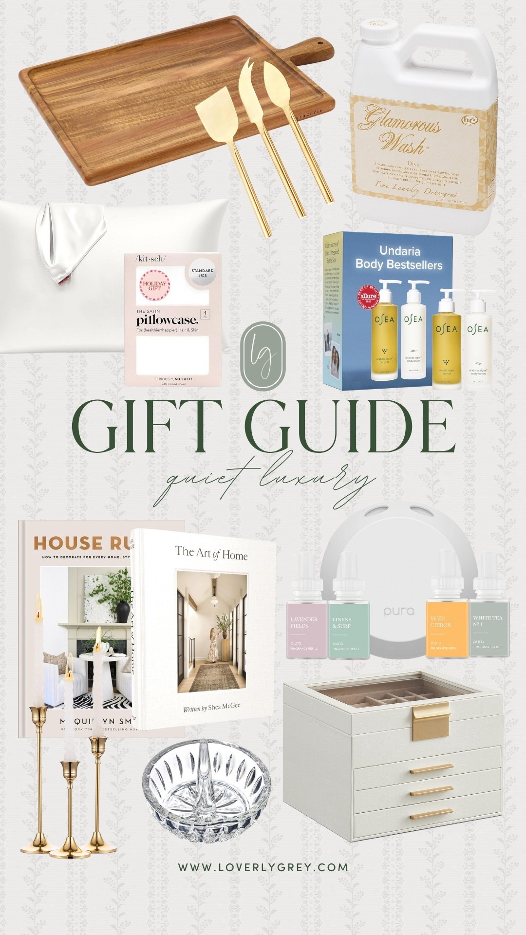 A gift guide full of items that say quiet luxury! Items like nice body oils, a luxury pillow case, and pura diffuser! I also love the tiered jewelry box, glamorous wash, & coffee table books! 

#LTKSeasonal #LTKHoliday #LTKGiftGuide