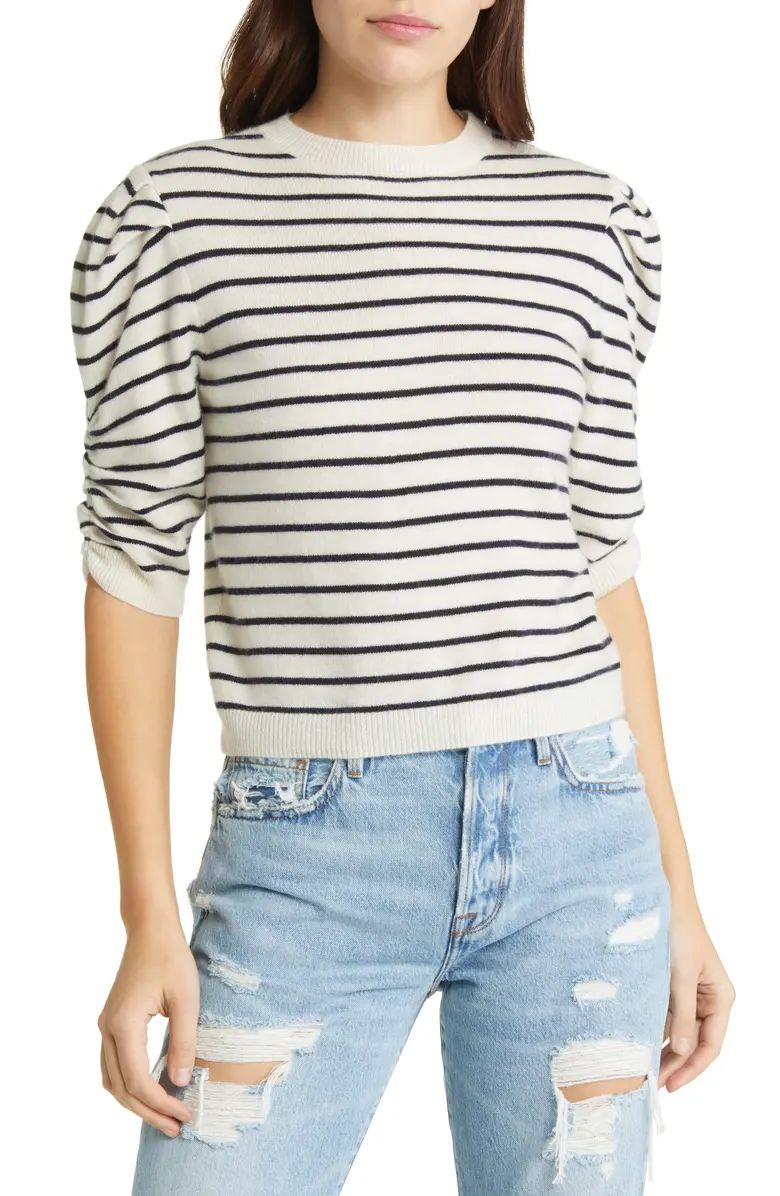 Stripe Ruched Sleeve Cashmere Sweater | Nordstrom
