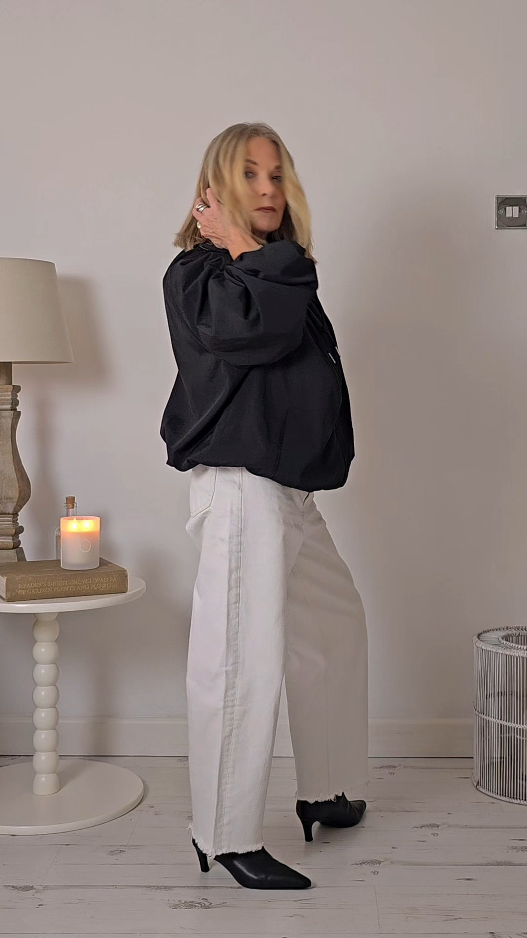 Monochrome Monday...black technical jacket, white straight jeans, black boots, black bag

#LTKuk #LTKautumn #LTKstyletip