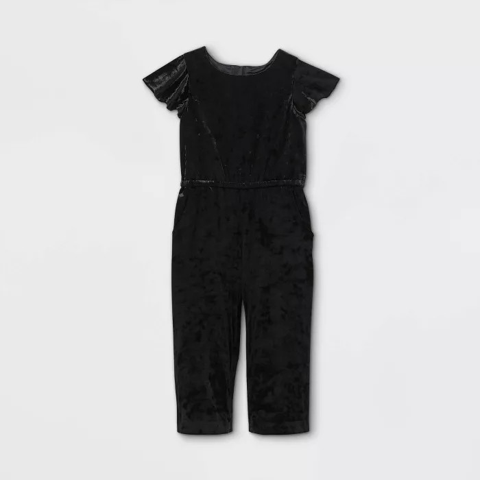 Toddler Girls' Velour Short Sleeve Jumpsuit - Cat & Jack™ Black | Target