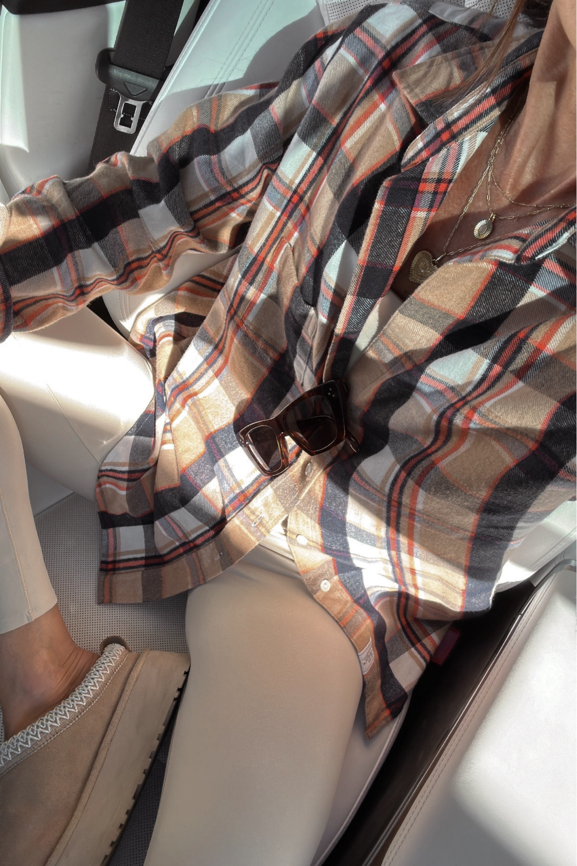 Fall outfit for Morning walk, school drop, Pilates 
Leggings tts and short gal friendly 
Flannel (Xs) could have done a small for more length 
Uggs 7 ( shoe size is an Xs) 


#LTKOver40