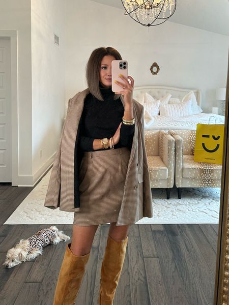 wayf blazer (sized up from xs to medium for oversized fit)
splendid turtleneck (sized up one to small)
wayf skirt (tts, xs)
vince camuto knee high boots (tts)

#LTKxNSale #LTKstyletip #LTKshoecrush