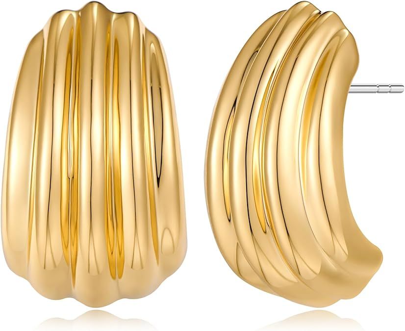 MUYAN Chunky Gold Textured Earrings for Women Trendy Minimalist Large Chunky Studs Fashion Jewelr... | Amazon (US)