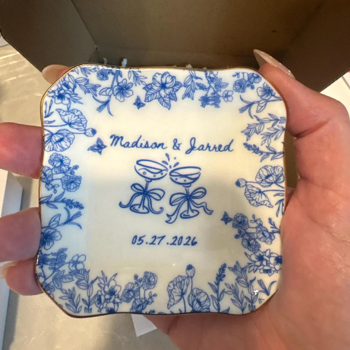 Personalized Engagement Ring Dish, Custom Couple Name Trinket Dish, Floral Wedding Ring Holder, B... | Etsy (Global)