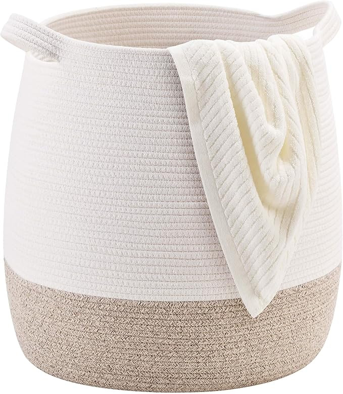 MINTWOOD Design Large 17 x 17 Inches Decorative Woven Cotton Rope Basket, Blanket Basket for Livi... | Amazon (US)