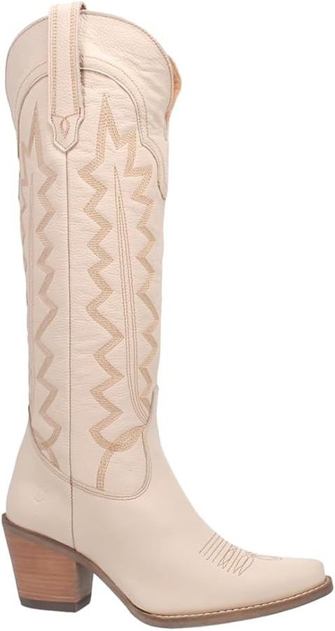 Dingo Womens High Cotton Embroidery Snip Toe Casual Boots Knee High Mid Heel 2-3" | Amazon (US)