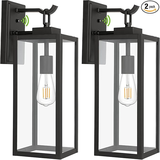 Large Size Dusk to Dawn Outdoor Wall Lanterns, Matte Black Porch Lights, Exterior Wall Lighting, ... | Amazon (US)