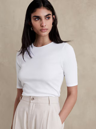 Ribbed Elbow-Sleeve T-Shirt | Banana Republic (US)