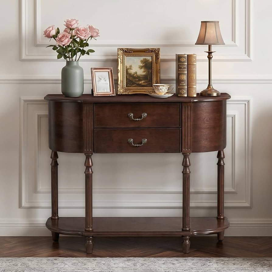 LKTART 43.3" Solid Wood Vintage Curved Console Table | Amazon (US)