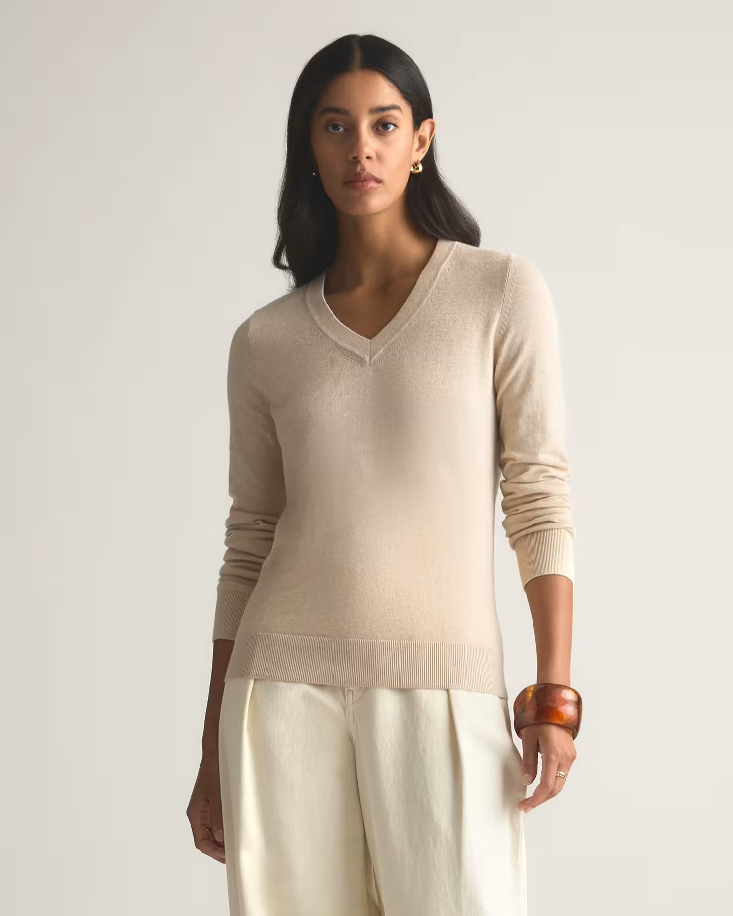 Lightweight Cotton Cashmere V-Neck Sweater | Quince