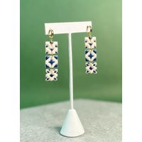 Painted Tile Clay Earrings, Teal Mediterranean Style Hoops Lightweight, Romantic Summer Vacation Jewelry | Etsy (US)