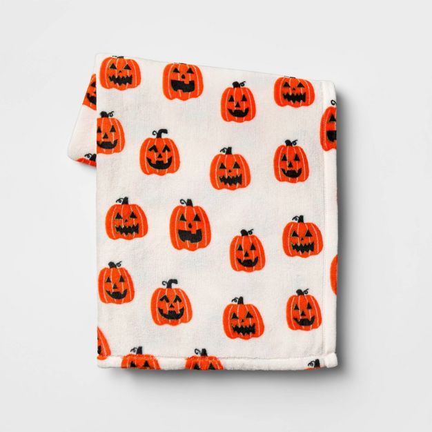Pumpkin Printed Plush Throw Blanket Ivory/Orange - Hyde & EEK! Boutique™ | Target